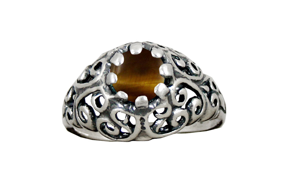 Sterling Silver Filigree Ring With Tiger Eye Size 10